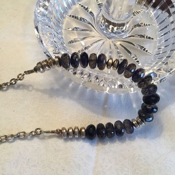 Silvertone Blue Faceted Stone Necklace - Picture 12 of 13